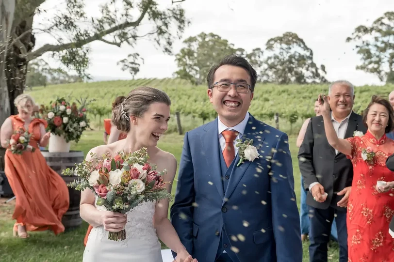 Couple getting married lambert estate barossa valley wedding venue